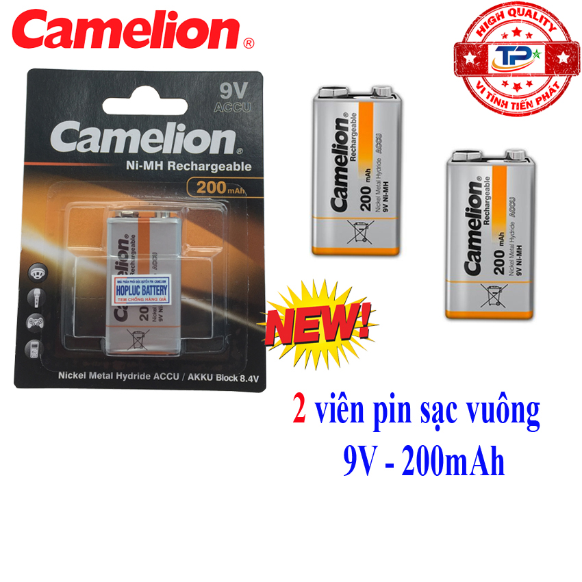 Vỉ 2 Viên Pin Sạc vuông 9V dung lượng 200mAh Camelion Ni-MH Rechargeable ACCU