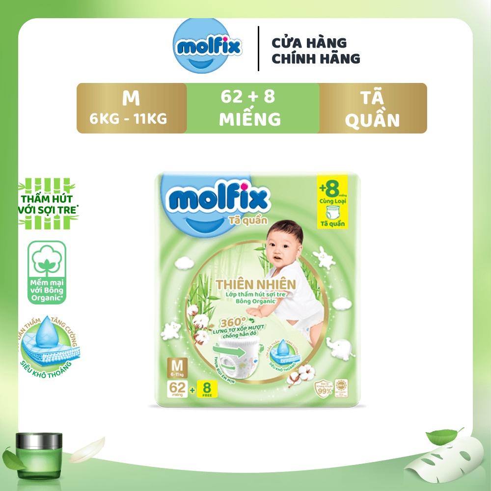 Tã/bỉm quần Molfix Thiên nhiên Super Jumbo M - Gói 62+8 miếng