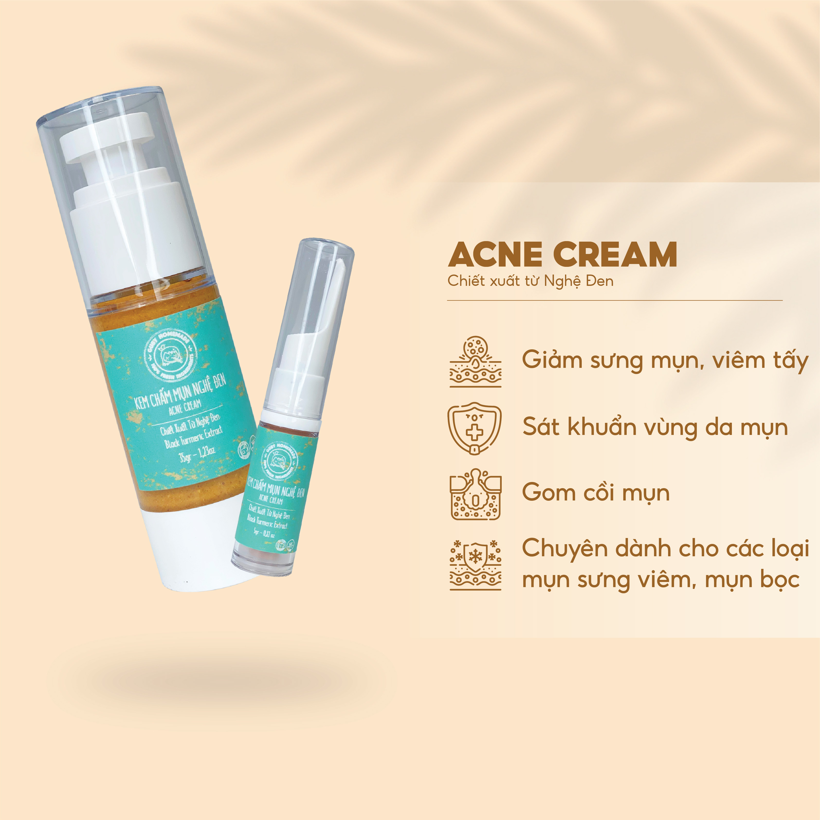 Kem chấm mụn nghệ đen acne cream handmade by guby homemade
