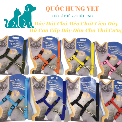 Dây dắt chó mèo chất liệu dây dù cao cấp dây dẫn cho thú cưng dưới 4kg- dây dắt yếm đơn sắc kazen 3905-dây dắt yếm đơn sắc quốc hưng vet