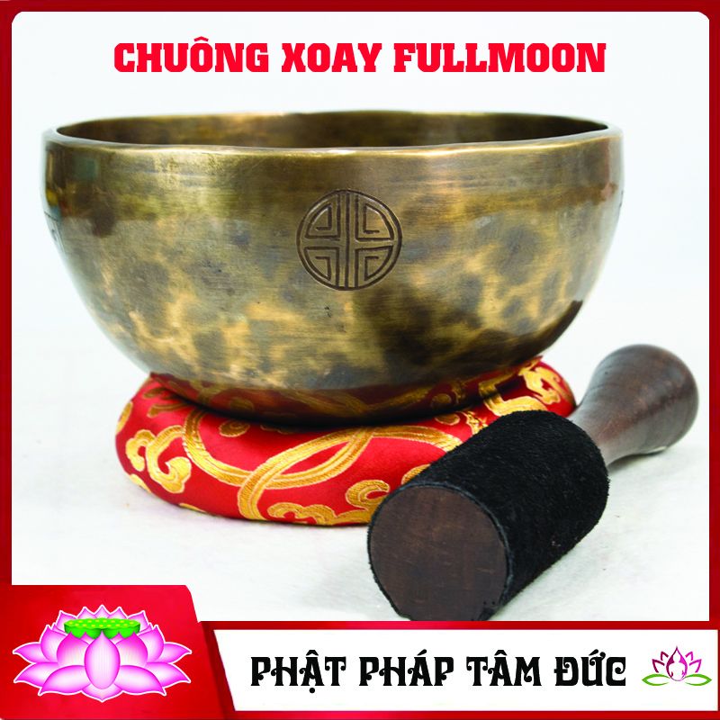Chuông xoay Full Moon, chuông xoay mật tông tây tạng, chuông xoay nepal thủ công, chuông đồng tụng kinh - Đủ size, tặng dùi bọc da, vòng đệm