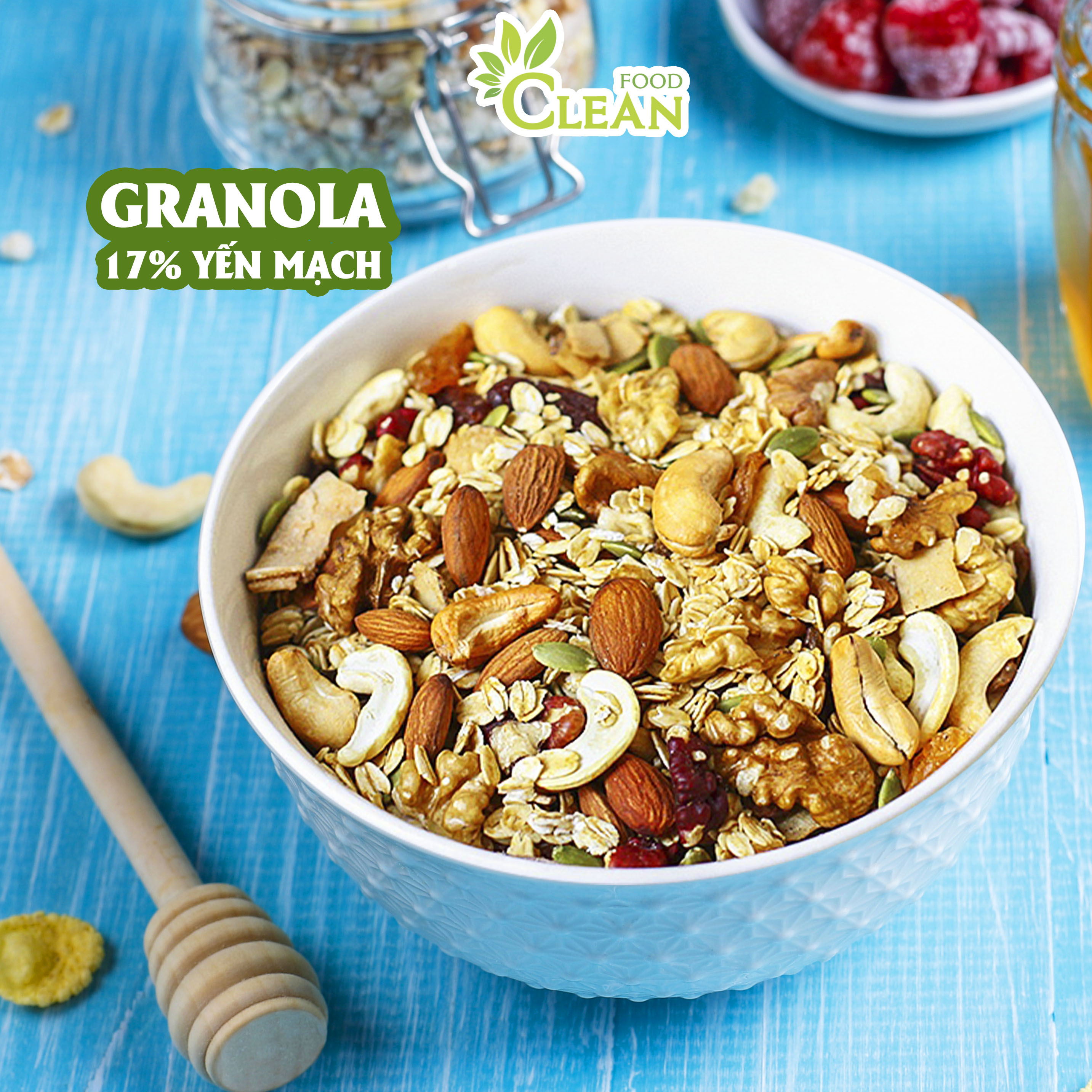 Ngũ cốc Granola ăn kiêng giảm cân không đường siêu hạt CleanFood 500g 17% yến mạch