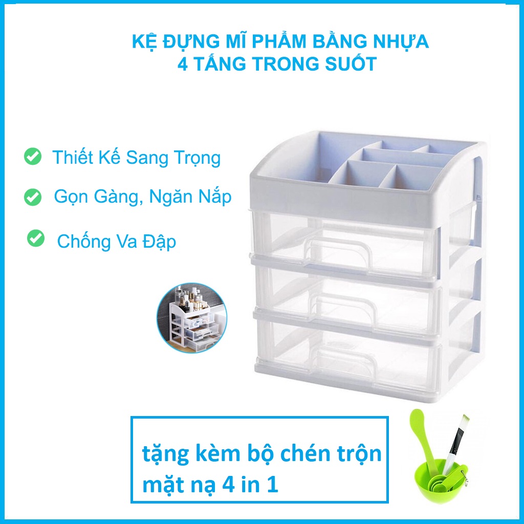 Kệ mỹ phẩm 4 tầng 5338 LỚN có ngăn kéo Tashuan Việt Nam + tặng bộ dụng cụ trộn mặt nạ