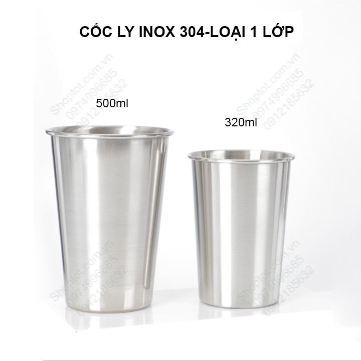 Cốc ly uống nước bằng inox 304 loại 1 lớp dung tích lớn 500ml