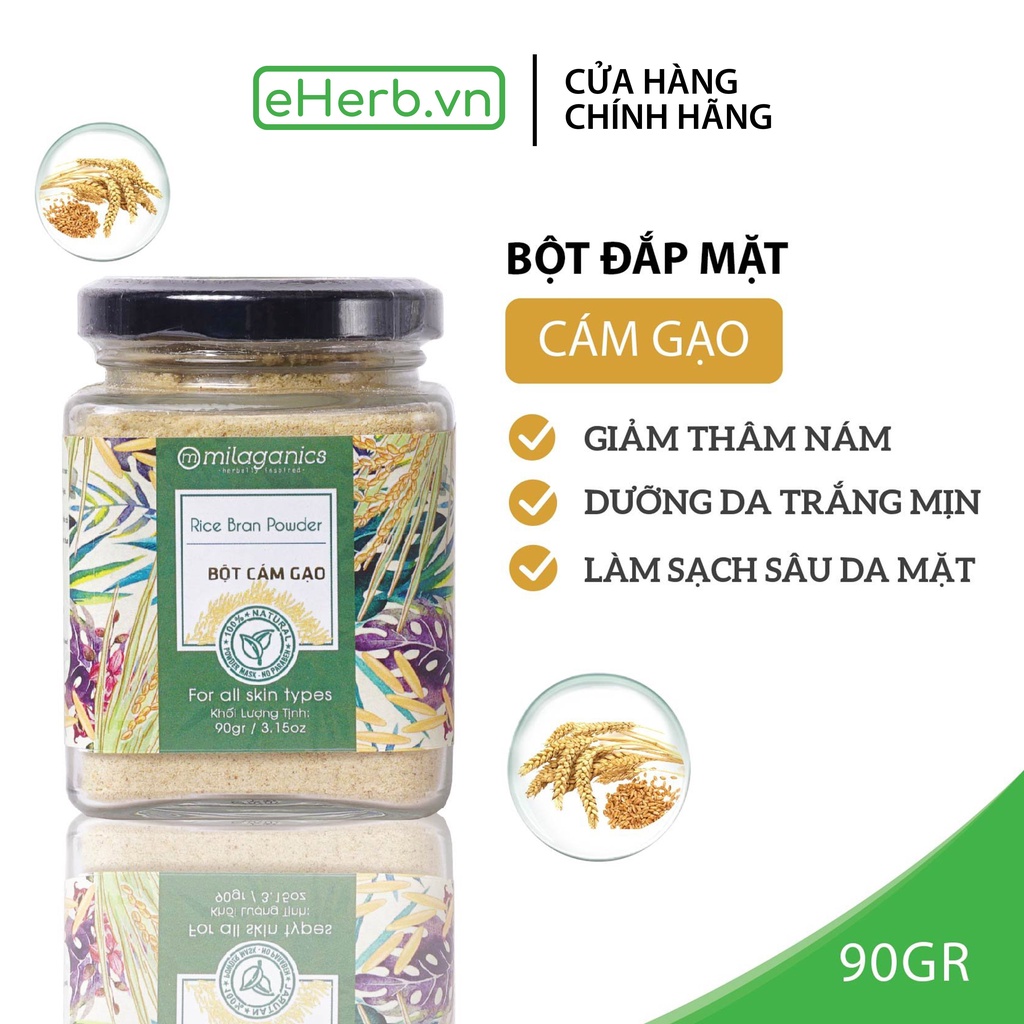 Bột Cám Gạo Nguyên Chất Đắp Mặt Nạ Dưỡng Da Trắng Mịn, Giảm Nám MILAGANICS 90g (Hũ)