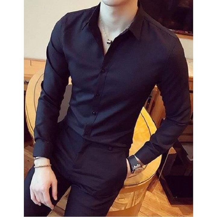 Áo sơ mi đen chất lụa mềm mịn