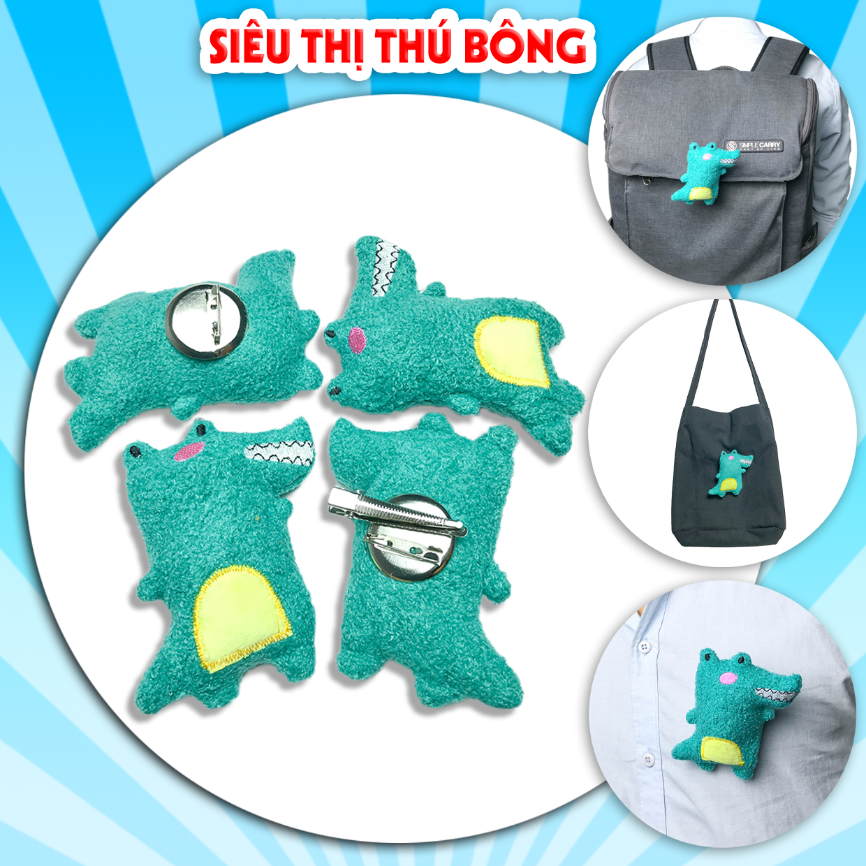 Ghim cài áo hình cá sấu nhồi bông