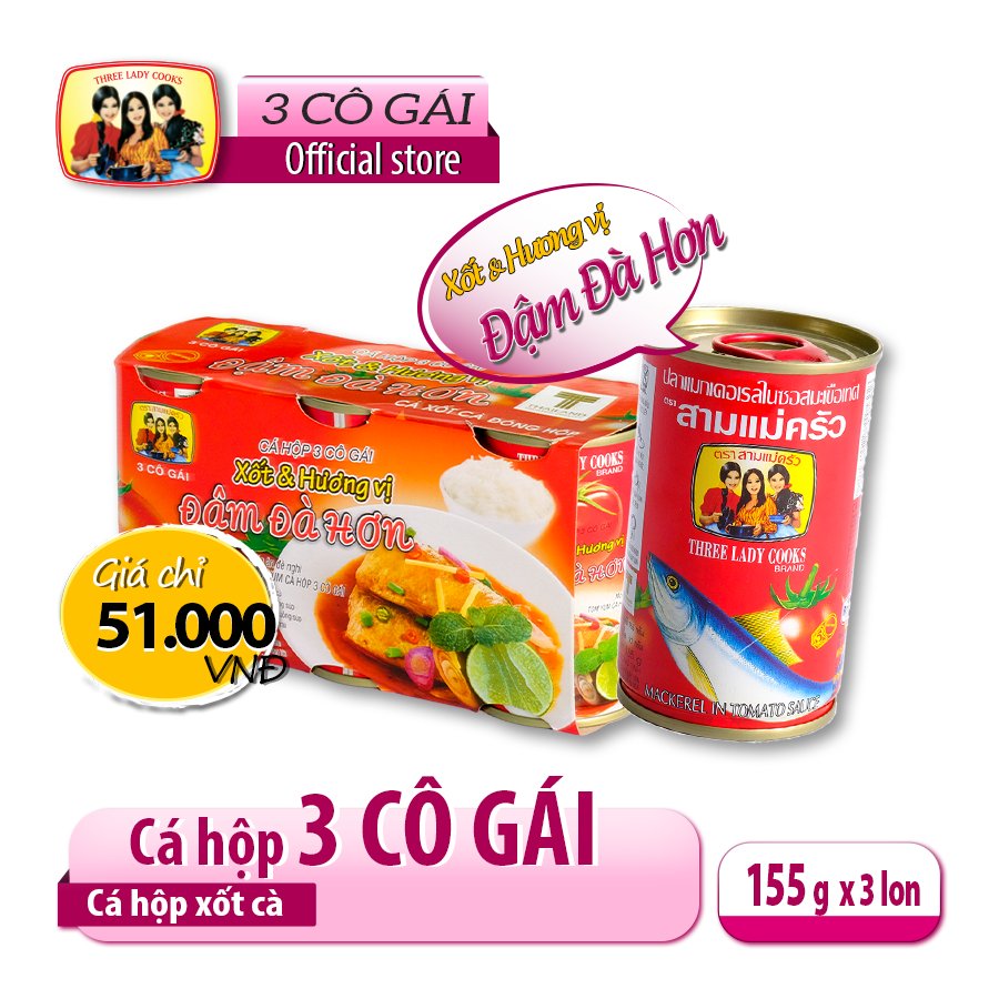 Cá hộp 3 cô gái] cá nục xốt cà lon 155gr - nắp giựt