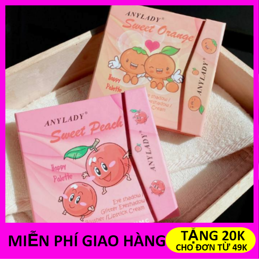 Phấn Bóp TRang Điểm Đa Năng Happy Palette Sweet Bé Cam & Bé Đào, phấn trang điểm thiết kế cute, phấn mắt nhũ, phấn má, son môi, bộ trang điểm siêu tiết kiệm,siêu hot