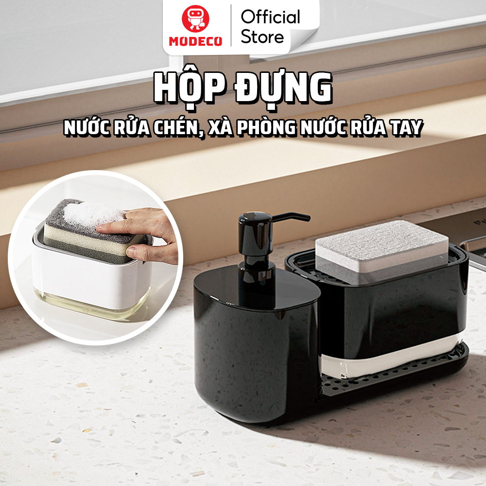 Hộp Đựng Nước Rửa Chén Modeco - Nhả Nước Rửa Bát Tự Động, Bình Đựng Nước Rửa Tay mẫu mới 2024 Nhựa ABS Cao Cấp