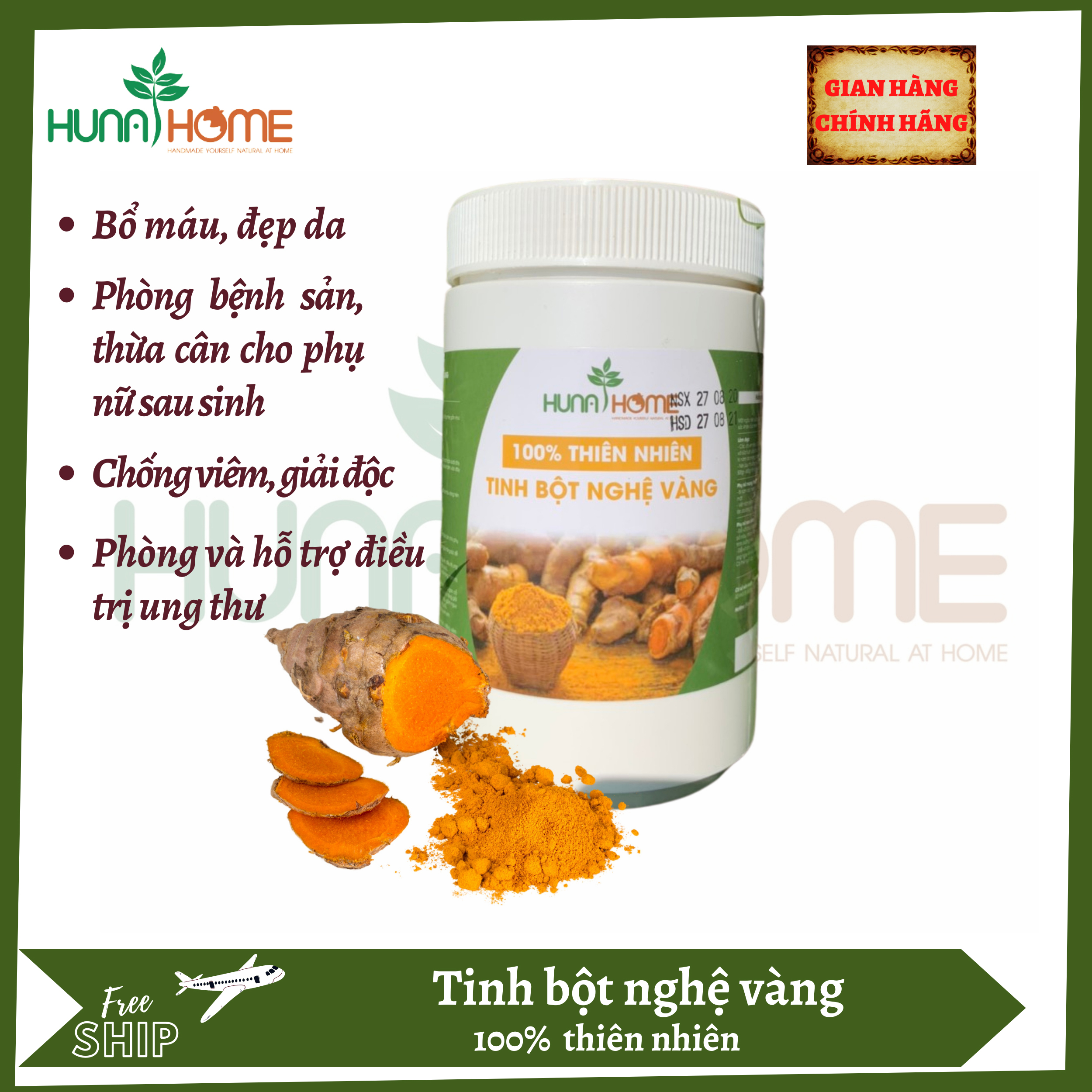 Tinh bột nghệ vàng Hunahome - 100% nguyên chất