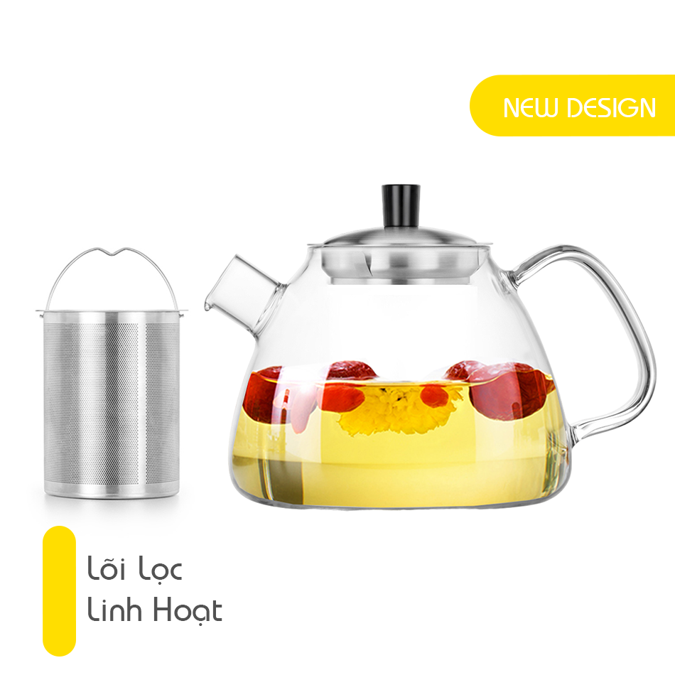 Ấm trà thủy tinh chịu nhiệt lõi inox Samadoyo DZ001 1100mL - Bình lọc trà thủy tinh có lọc trà Samahome Shop