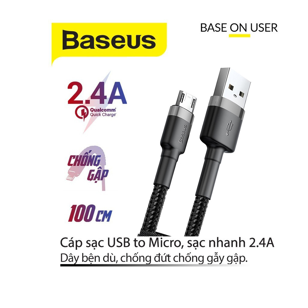Cáp sạc nhanh Baseus Cafule Micro dây bện dù cho iPhone dài 1M/2M/3M