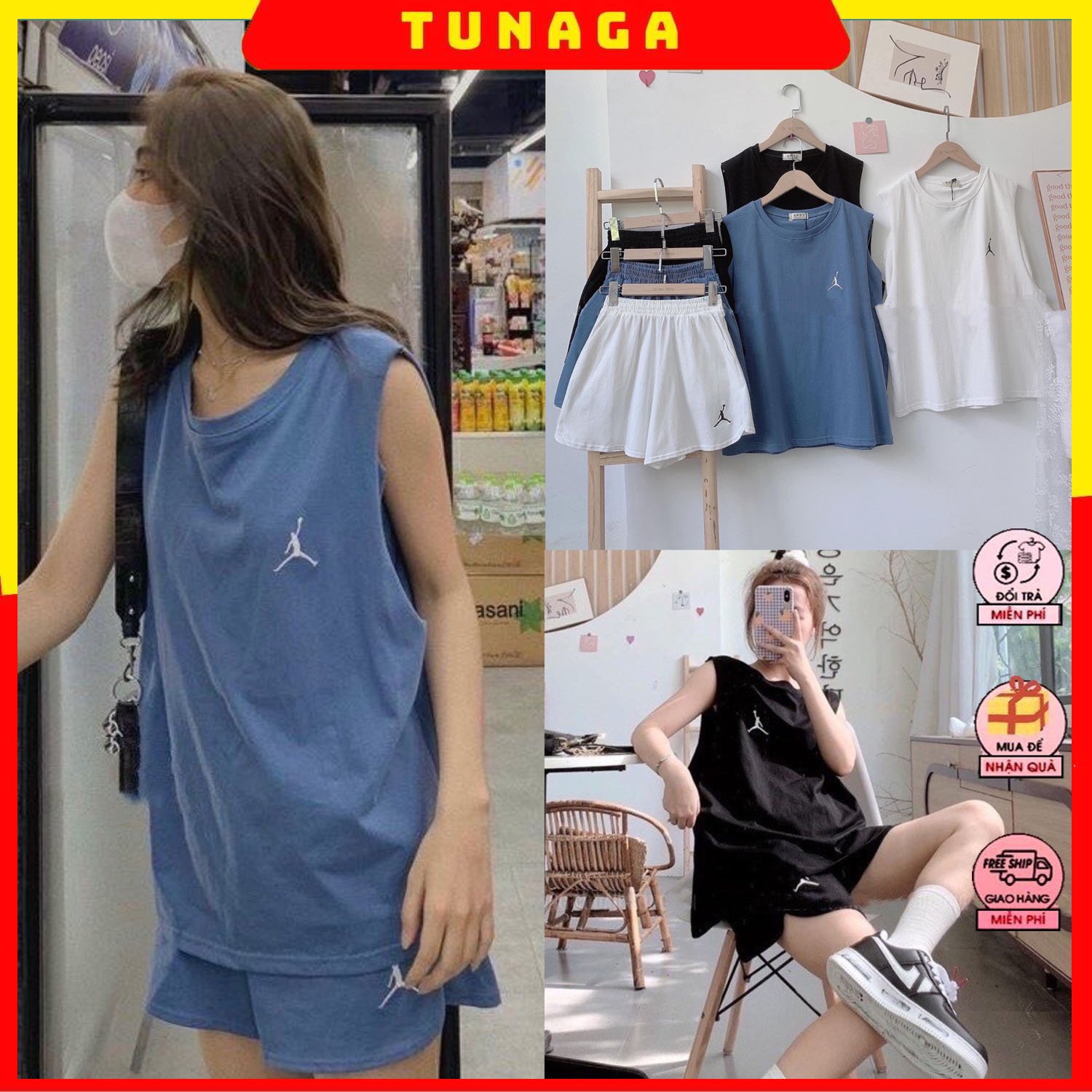 [BỘ TANKTOP THUN LẠNH] Set Đồ Bộ Nữ Dáng Thể Thao Áo Tanktop KHÔNG KÈM ÁO BRA BÊN TRONG Phối Quần Ngắn