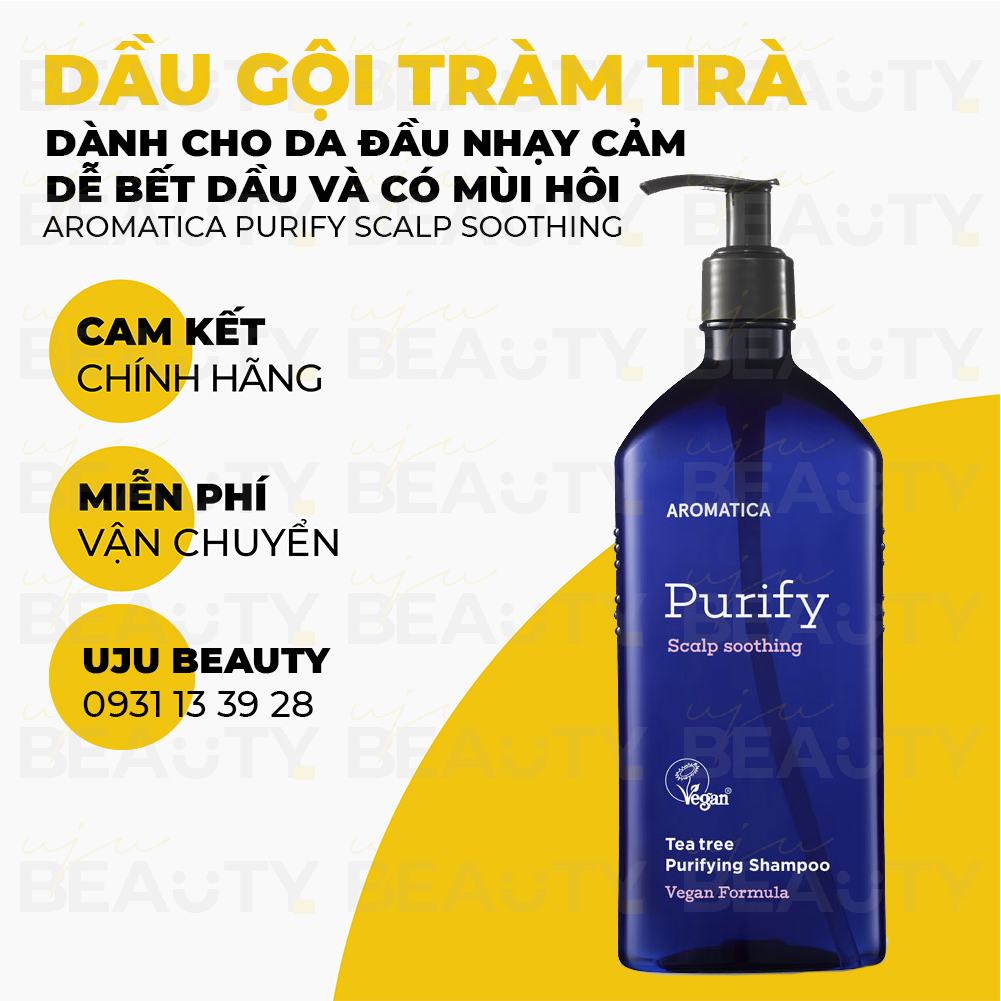 Dầu gội giảm dầu chiết xuất tràm trà Aromatica Tea Tree Purifying Shampoo 400ml cho da đầu nhạy cảm dễ bết dầu