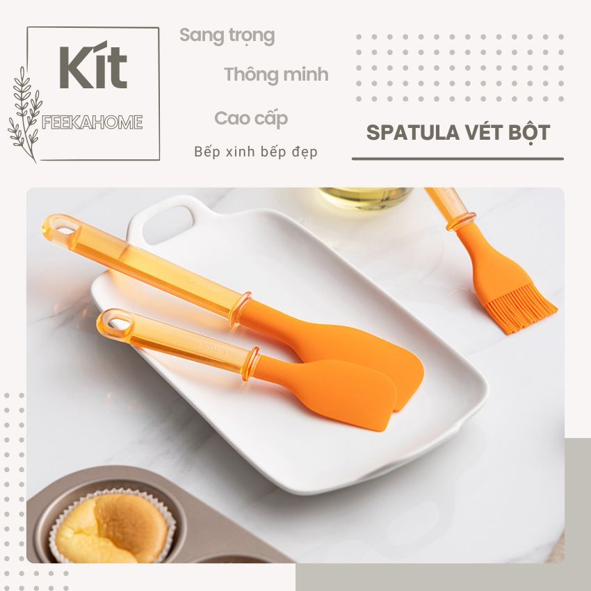 Cây vét bột spatula silicon chịu nhiệt FEEKA sang trọng, phới dẹt silicon trộn bột có móc treo cán nhựa cao cấp