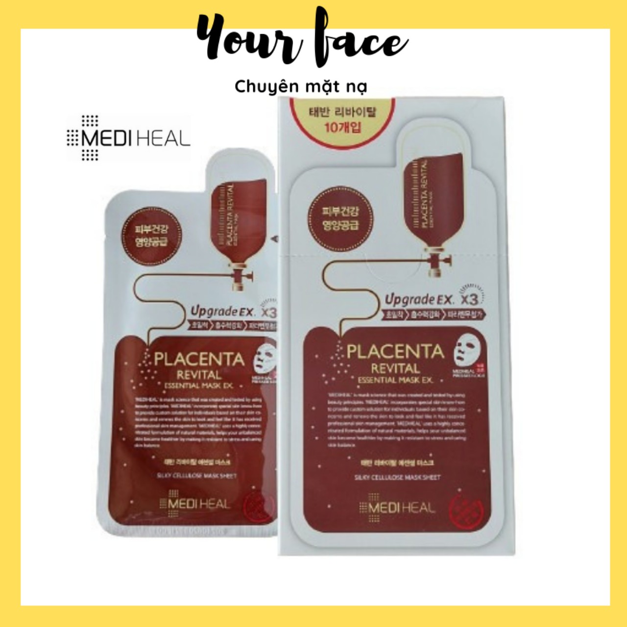 [FreeshipMAX] ( Chính hãng) Mặt Nạ Nhau Thai Tăng Độ Đàn Hồi Và Chống Lão Hóa Da Mediheal Placenta Revital Essential Mask Ex 24ml - Mặt nạ chăm sóc da - mặt nạ dưỡng da Hàn Quốc chính hãng