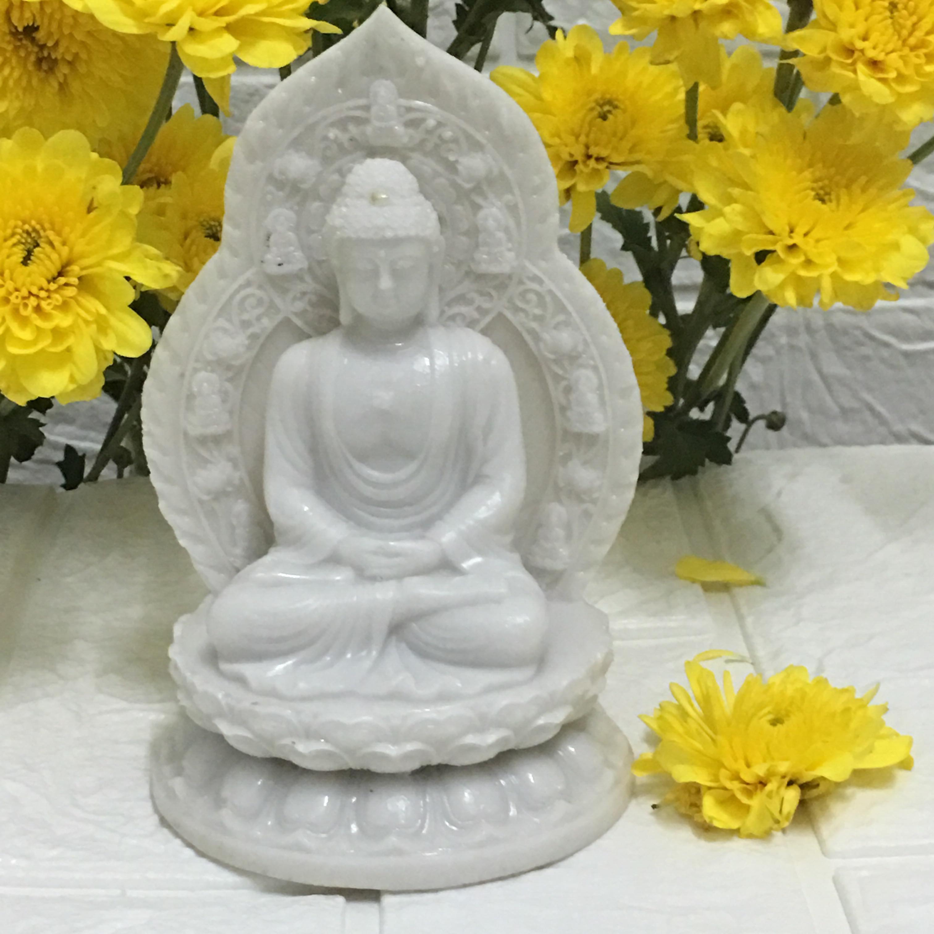 Tượng phật a di đà màu trắng cao 15 cm x 9 x 9 cm