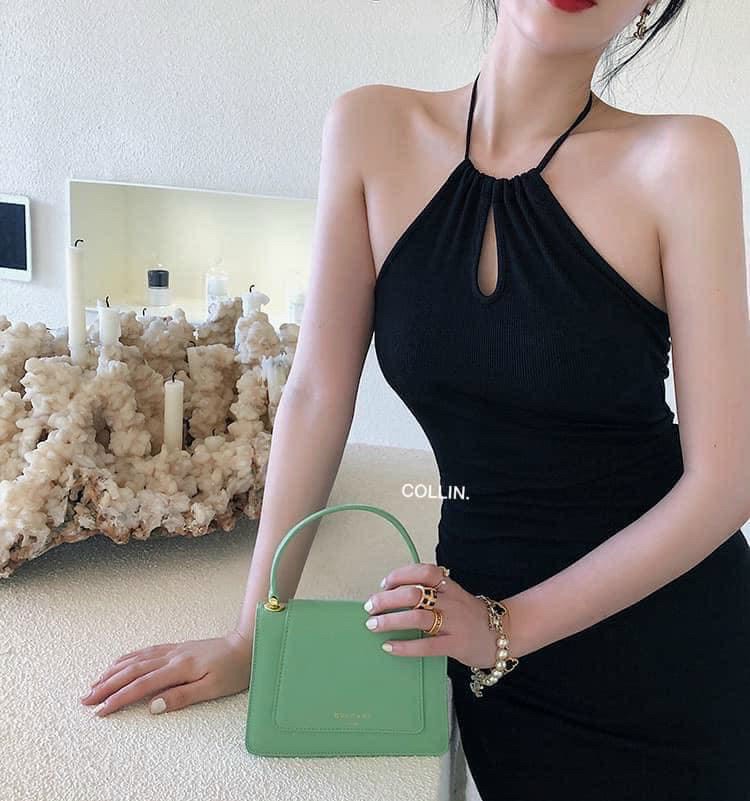 Đầm body cổ yếm khoét giọt nước pinkstore29, dáng dài qua gối xẻ tà kiêu sa d073