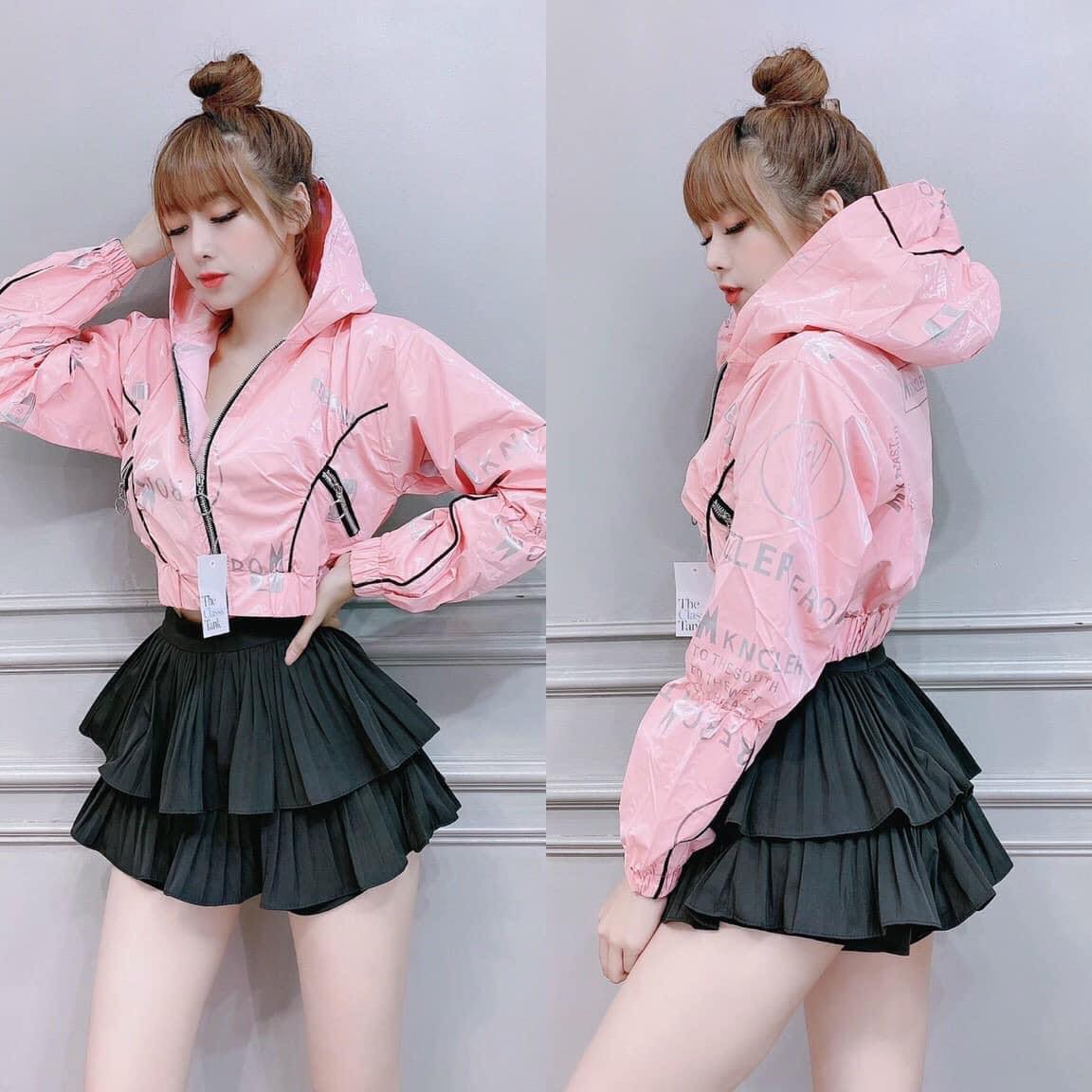 Áo khoác gió da bóng form lửng croptop siêu cá tính Giông Hình 100%