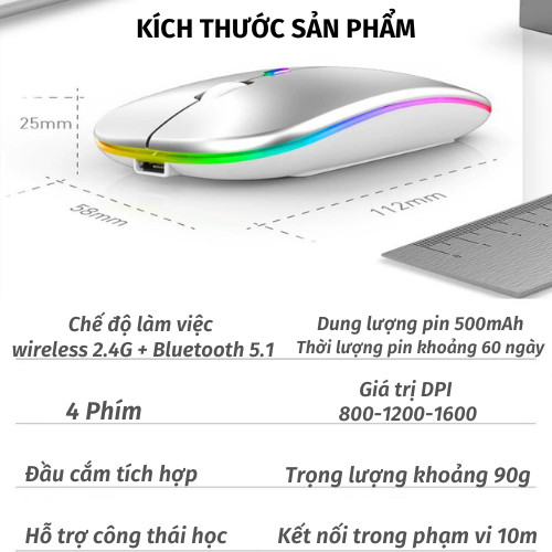 Chuột không dây thiết kế với mẫu mã hiện đại nhiều màu sắc đèn asaki