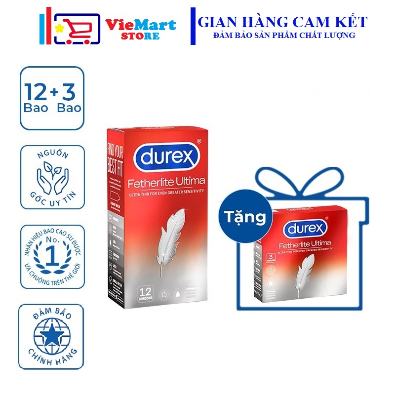 Bao cao su Durex Fetherlite Ultima 12 bao / hộp + Tặng Hộp Bao cao su Durex Fetherlite Ultima 3 bao / hộp