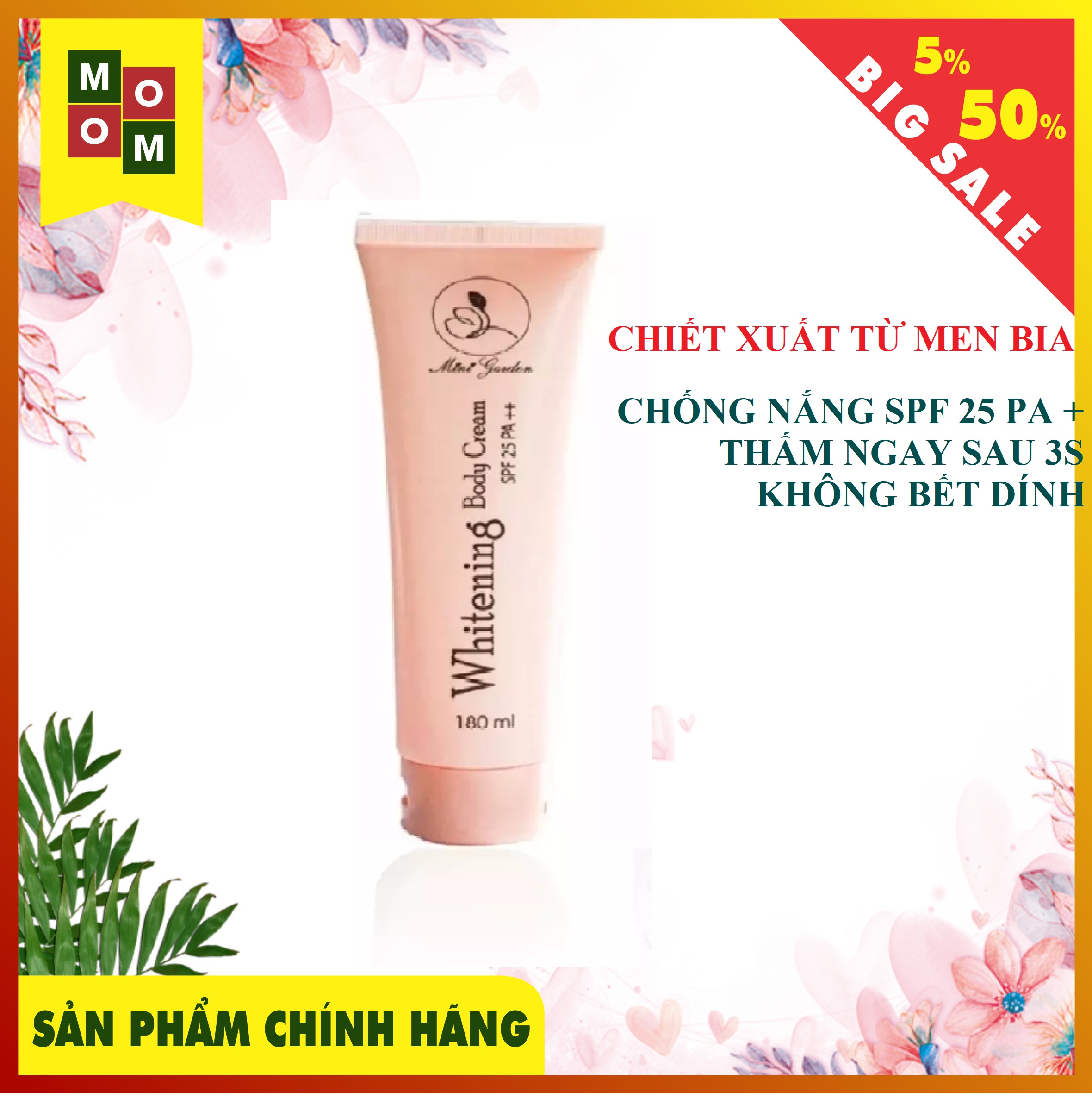 Kem Whitening Body Men Bia Cream SPF 25 PA +++(180ml) Chiết xuất từ men bia nuôi dưỡng làn da mịn màng thấm ngay sau 3s không bết dính bật tống sa 7 ngày sử dụng