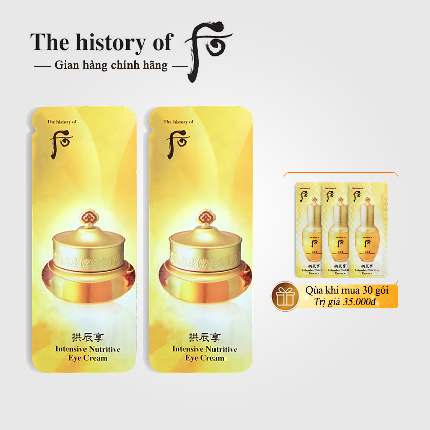 Kem dưỡng mắt Whoo Intensive Nutritive Eye Cream 1ml/gói - Kem dưỡng nhăn và thâm vùng mắt whoo; Kem mắt Whoo vàng; Kem mắt Whoo