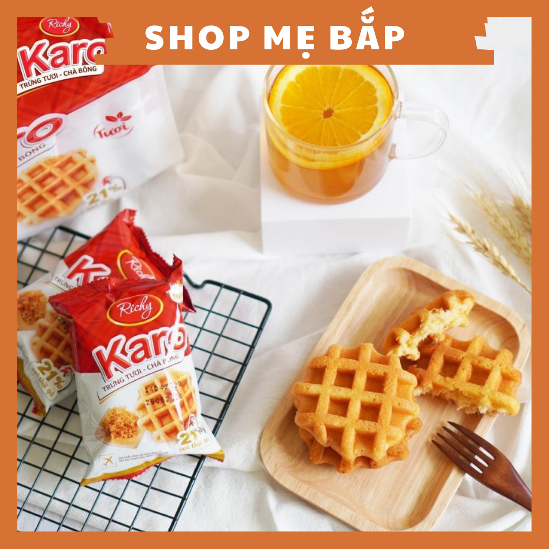 Bánh Trứng Tươi Chà Bông Phô Mai Karo Richy - Túi 6 Bánh - Shop Mẹ Bắp (Túi Màu Cam)