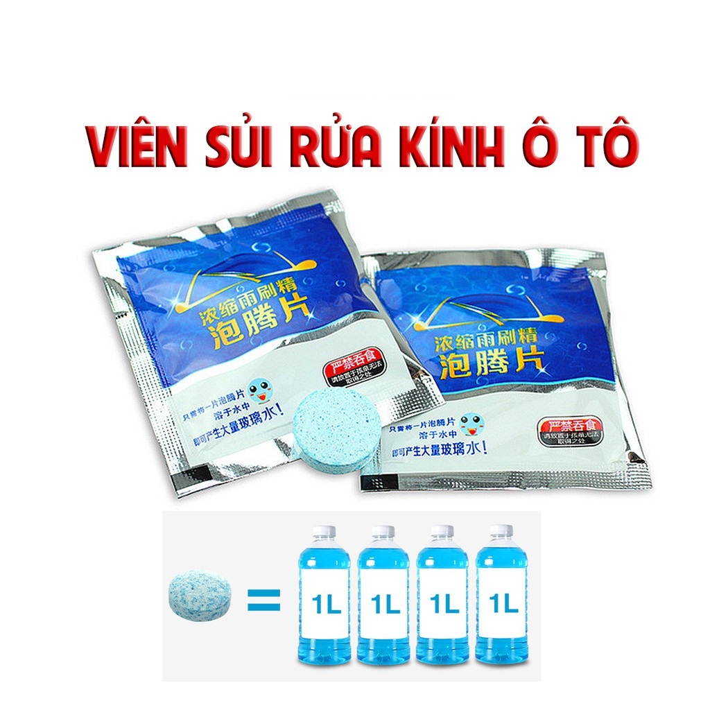 Combo 10 Viên sủi rửa kính ô tô, tẩy sạch kính, tạo hiệu ứng lá sen