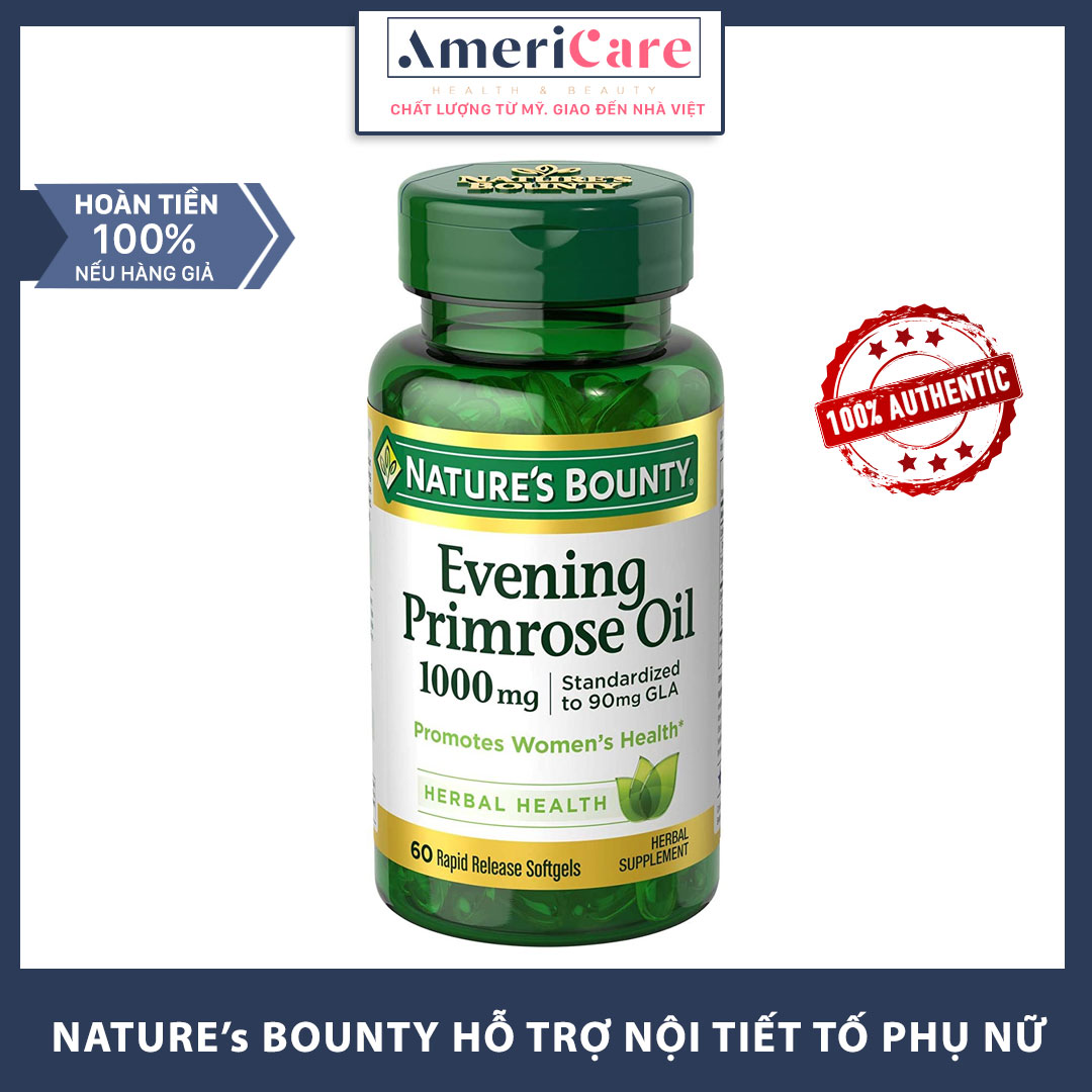 [Bill Mỹ] Tinh Dầu Hoa Anh Thảo NATURE BOUNTY Primrose Oil Pills 1000mg, Ngăn rụng tóc, Đẹp Da (60v)