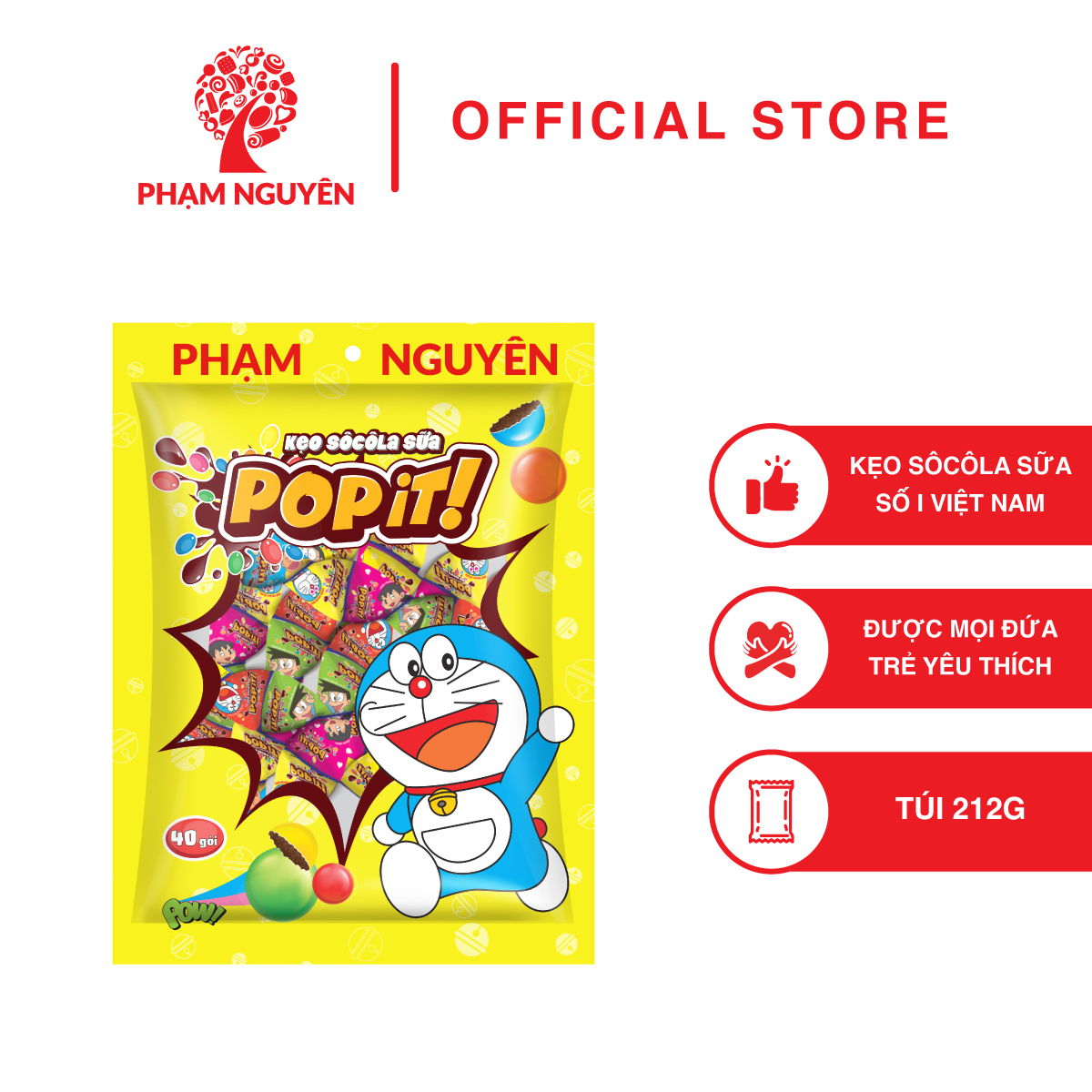Kẹo sôcôla sữa Popit Doraemon 212g Phạm Nguyên - bánh kẹo Phạm Nguyên