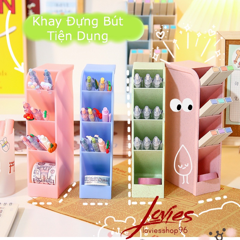 Kệ Nhựa 4 Ngăn Đựng Bút, Mỹ Phẩm, Đồ Dùng Đa Năng, Nhỏ Gọn, Tiết Kiêm Diện Tíc