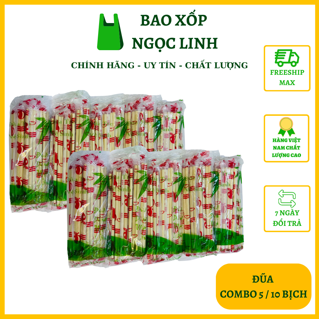 [FREESHIP]Đũa Tre Dùng 1 Lần 20 đôi 1 bịch, Bao Xốp Ngọc Linh A01, bó đũa tre đôi tiện lợi cho nhà hàng, thức ăn nhanh, bánh tráng, bánh cuốn, giá sỉ
