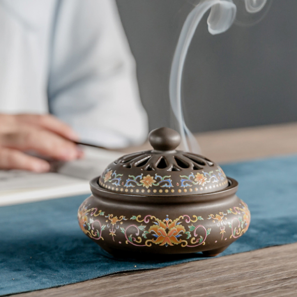 Lư xông trầm hương đa năng gốm cao cấp chạm khắc hoa văn