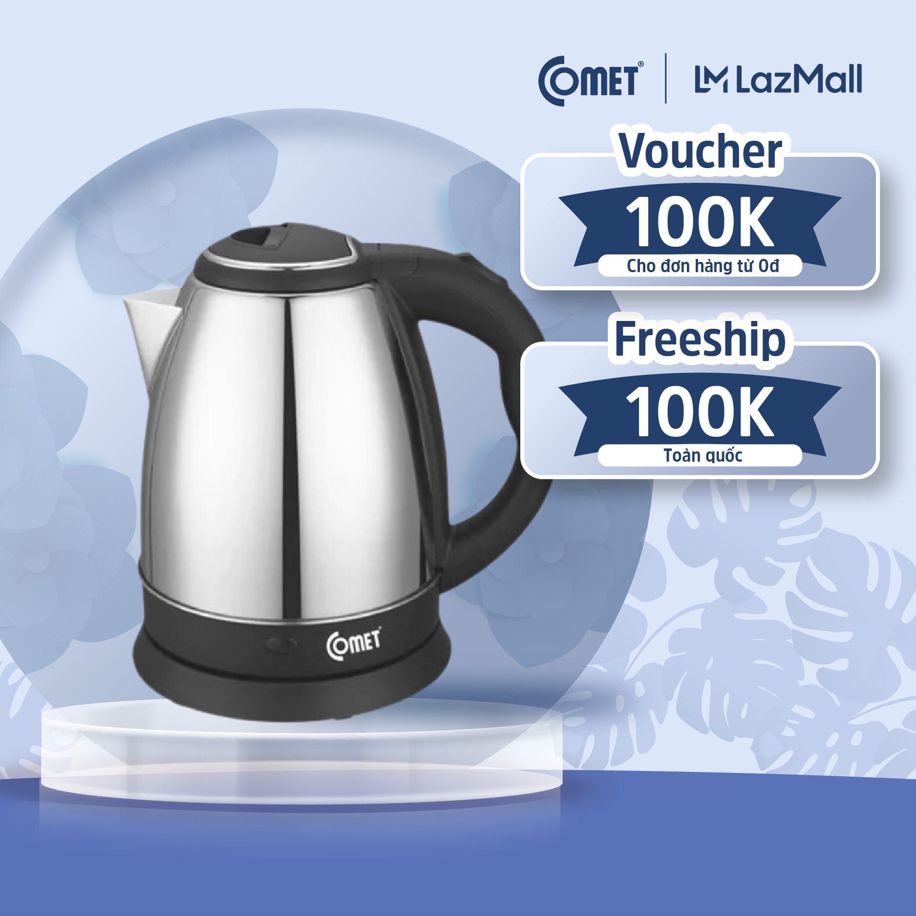 Bình đun nước siêu tốc COMET - CM8215 1.5L 1500W - Đun sôi từ 4 - 6 phút + chế độ tự ngắt - Bảo hành 12 tháng -  Hàng chính hãng