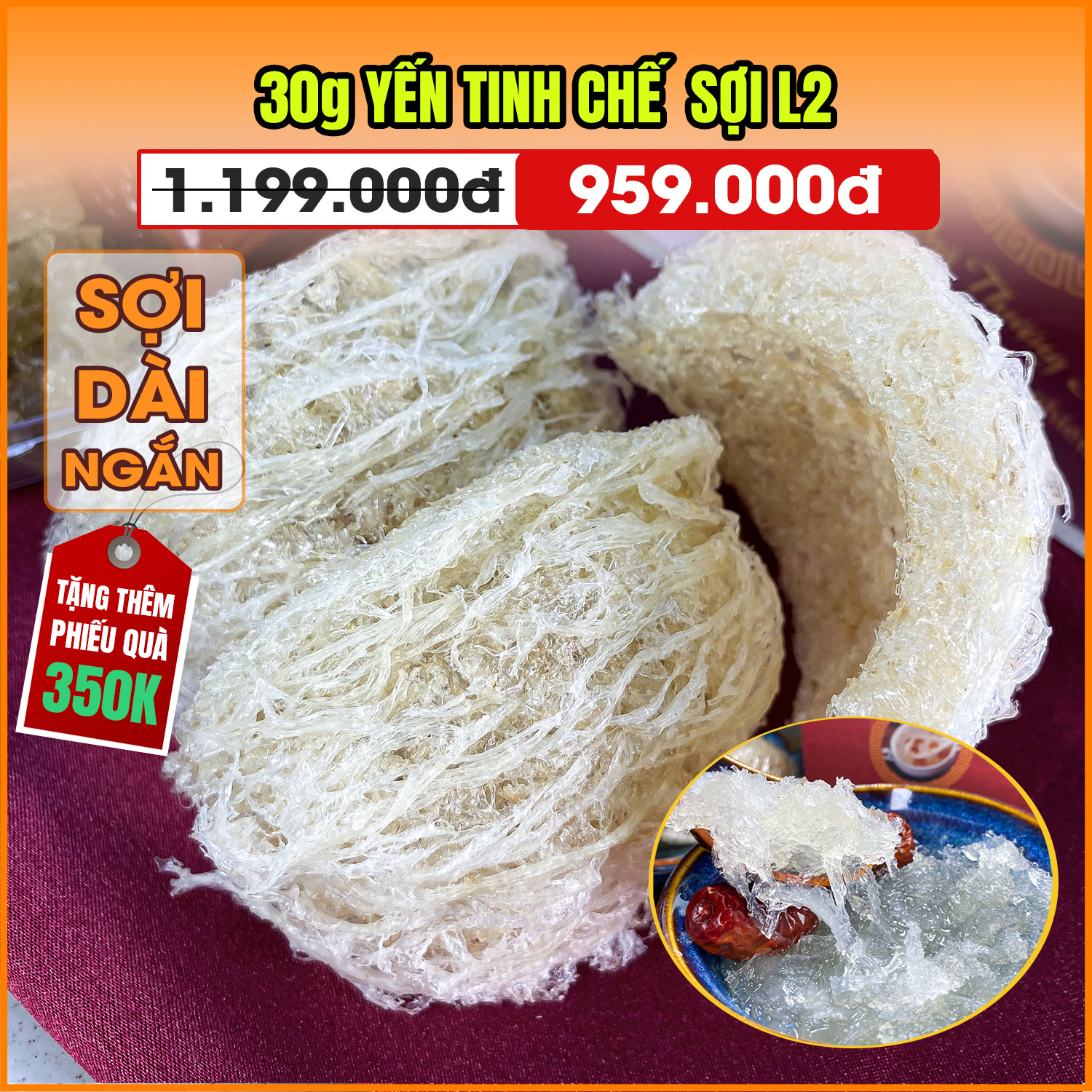 Yến sào tinh chế sợi nguyên chất 100%- yến sào nha trang khánh hòa cao cấp - yến sào inest