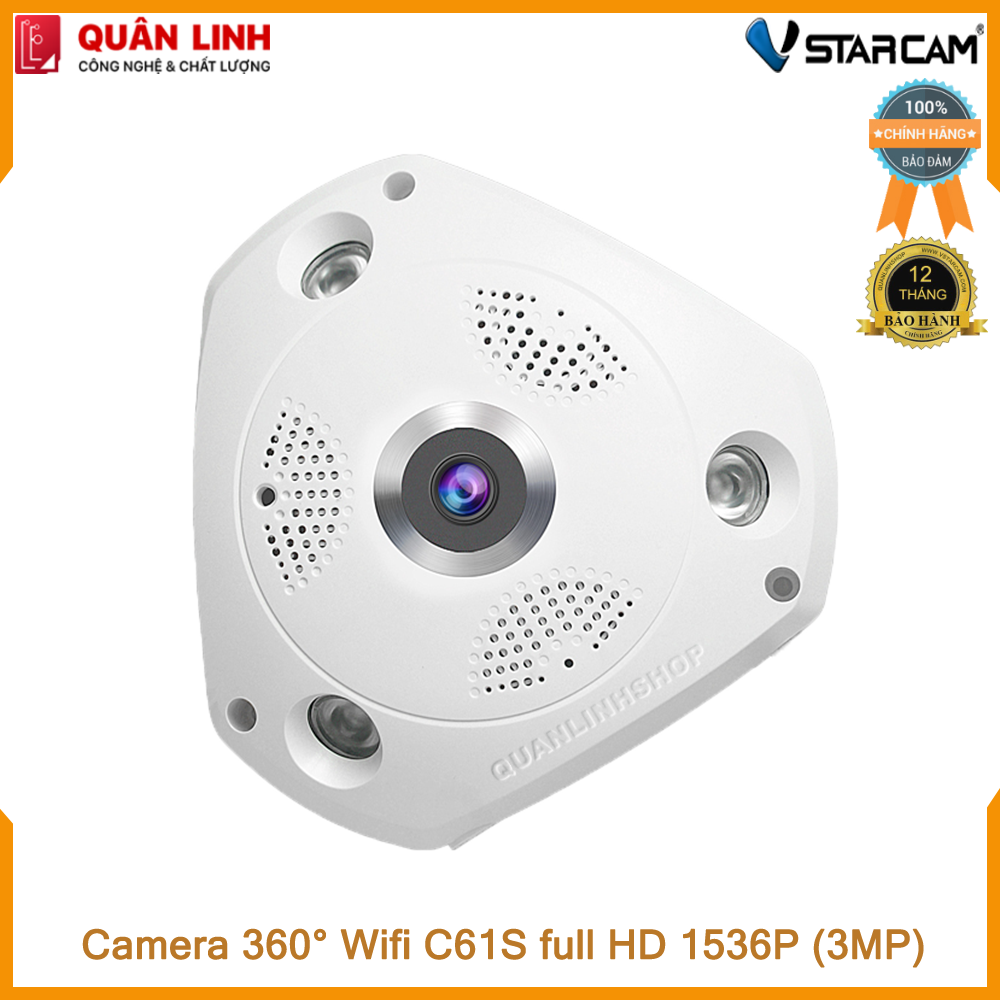 Camera Wifi IP Vstarcam C61s Full HD 1536P ốp trần, góc rộng 360 độ, bảo hành 12 tháng