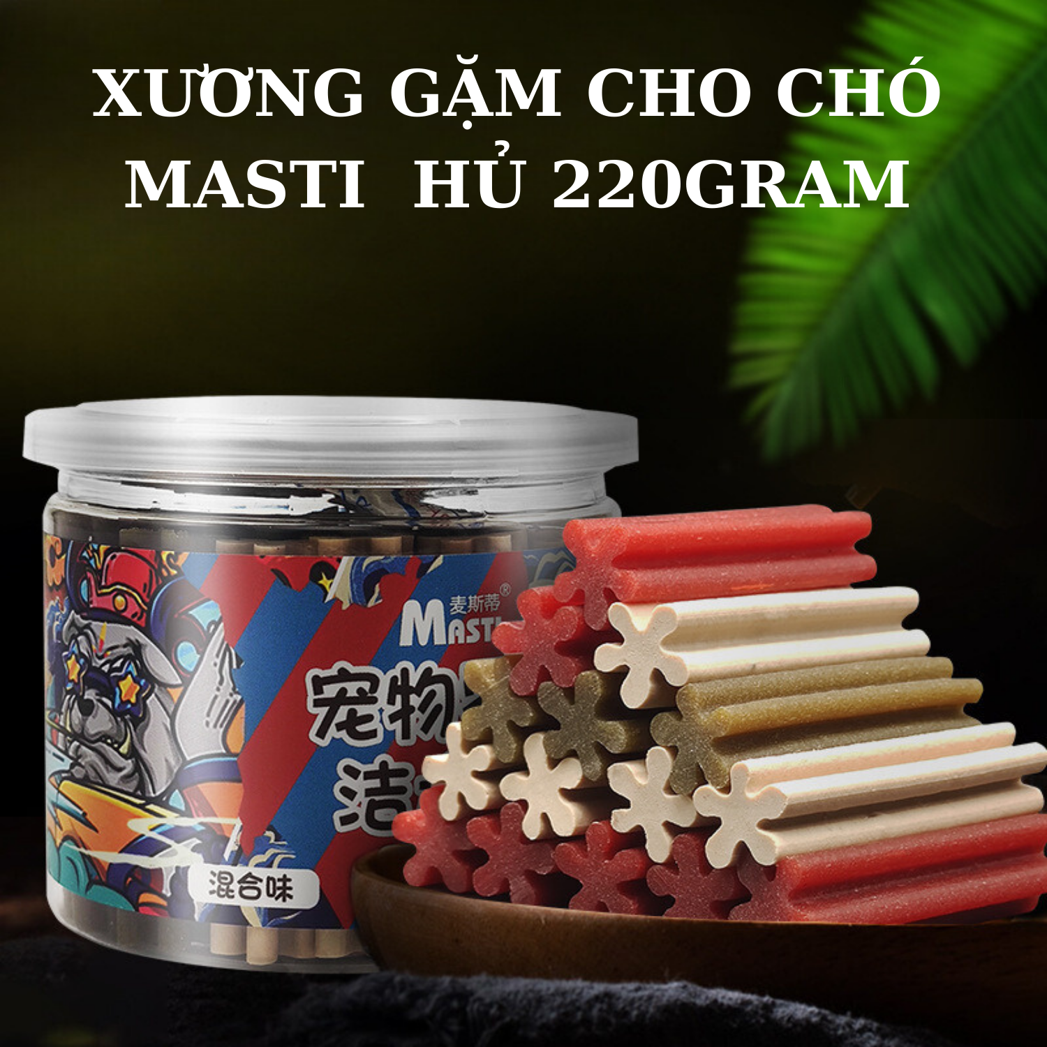 (LON 220GRAM) XƯƠNG GẶM MASTI CHO CHÓ GẶM SẠCH RĂNG THƠM MIỆNG, SNACK CHO CHÓ LON 220gram