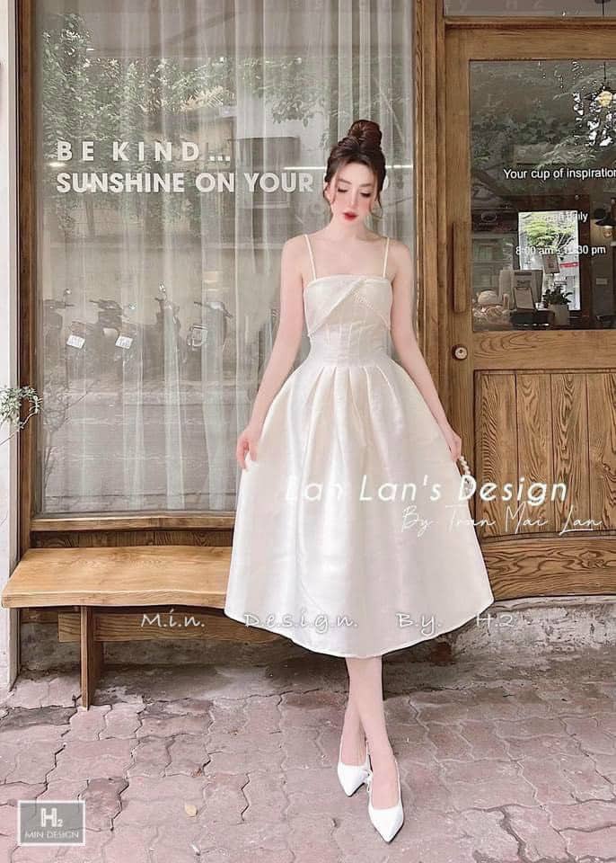 [Mẫu Mới]Đầm nữ 2 dây dáng xòe sang trọng tinh tế chất liệu Tapta phối ren cao cấp thời trang HARI