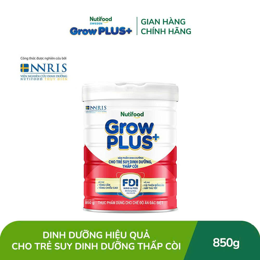 Sữa bột Nutifood GrowPLUS+ Suy Dinh Dưỡng (Đỏ) - Tăng Cân, Tăng Chiều Cao (Lon 850G)