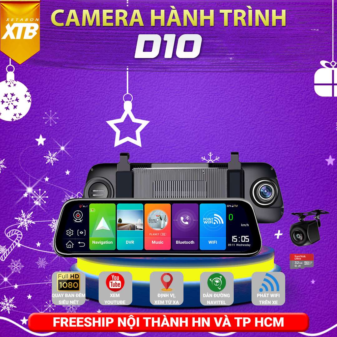 Camera hành trình ô tô D10 độ phân giải Full HD 1080p có bản đồ navitel độc quyền cảnh báo tốc độ và va chạm, lệch làn, hỗ trợ quay đêm, định vị GPS bảo hành 12 tháng