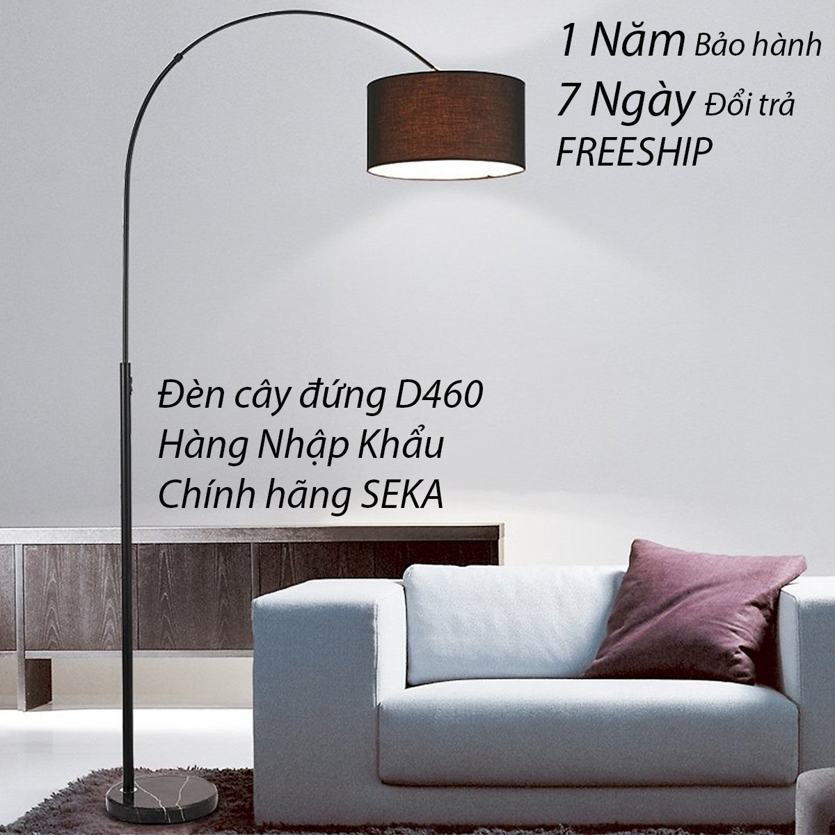 Đèn Cây Phòng Khách D460 - Đèn Đứng Dáng Cong Cần Câu - Đèn Cây Đứng Trang Trí Nội Thất Phong Cách Minimalism.