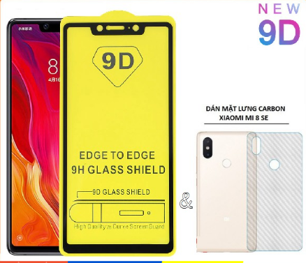 Xiaomi mi 8 se - kính cường lực 9d full màn hình - full keo+ miếng dán vân carbon mặt sau máy xiaomi mi 8 se