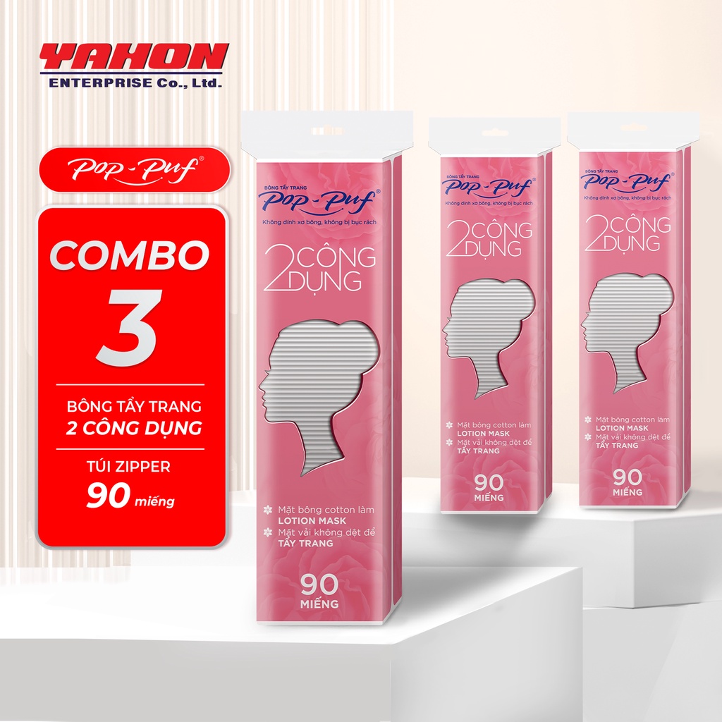 Bông tẩy trang PoP-Puf 2 công dụng gói 90 miếng tặng thêm 30 miếng