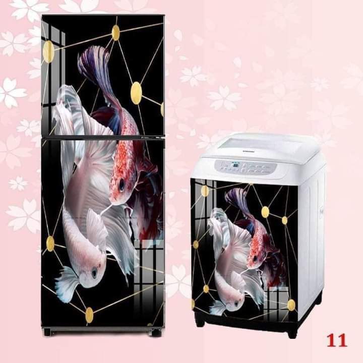 Miếng dán tủ lạnh cao cấp mẫu nhị ngư ,tráng bóng chống thấm nước