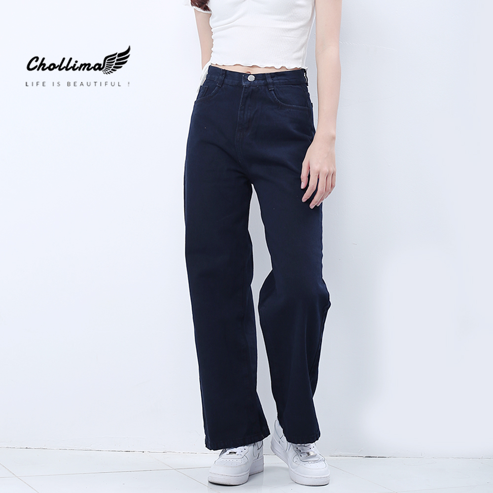 Quần baggy jeans nữ chollima ống rộng simple jean dài 98cm qd026
