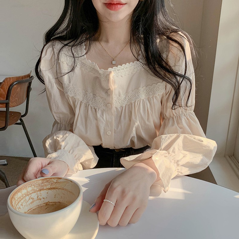 Áo Babydoll Cổ Vuông Viền Ren Bo Tay Tiểu Thư (Video/ Ảnh Thật)