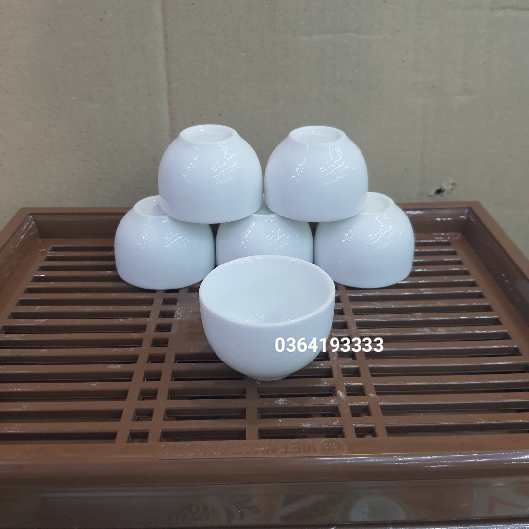 Combo 6 chén sứ trắng không quai chén uống trà đẹp Bát Tràng