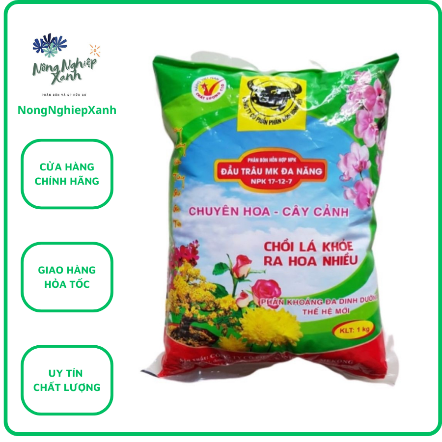 PHÂN BÓN ĐẦU TRÂU MK ĐA NĂNG 17-12-7 DÙNG CHO HOA KIỂNG LAN GÓI 1KG